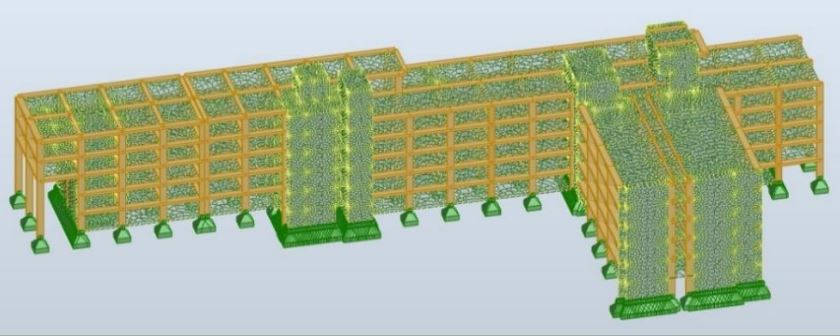 A steel plant roof is being installed on the roof. Here is the FEA model I analysed to justify the foundation load increase